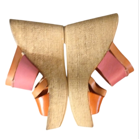 Sotta Sopra Pink and Orange Leather Platform Wedge Sandals Size 7 - Picture 2 of 11